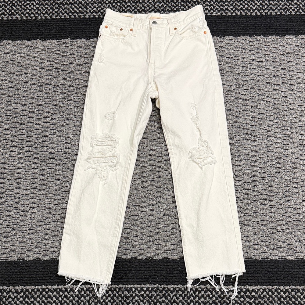 Levi’s Wedgie Straight Jeans Womens Sz 26 BIG E Raw Hem Button Fly Y2K Retro